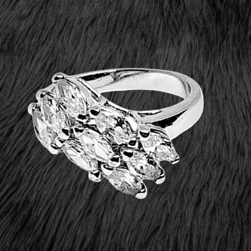 Triple Row of Brilliant Cut CZ Stones Sterling Silver Ring. Size 7. NWOT